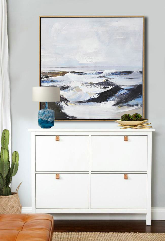 Original Extra Large Wall Art,Oversized Palette Knife Painting Landscape Painting On Canvas,Acrylic Painting Large Wall Art,White,Blue,Black.etc